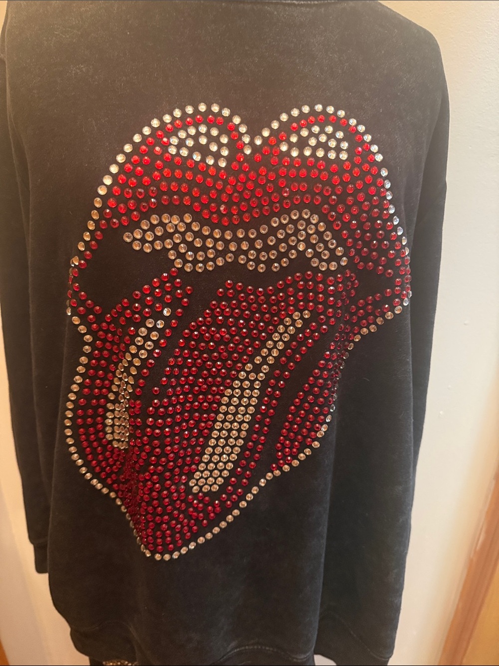 Authentic @The Rolling Stone Tongue Graphic Sweatshirt - Black with Red & Silver